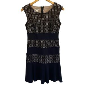 London Times Petites Sleeveless Black and Tan Lace Dress Cocktail Party 4P